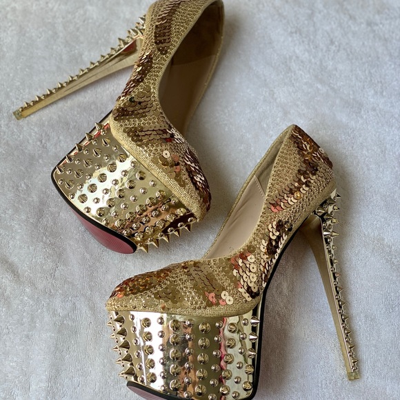 Women’s Sexy 6.5 DANCING STRIPPER HEELS inch gold high heels size 40 - Picture 8 of 8
